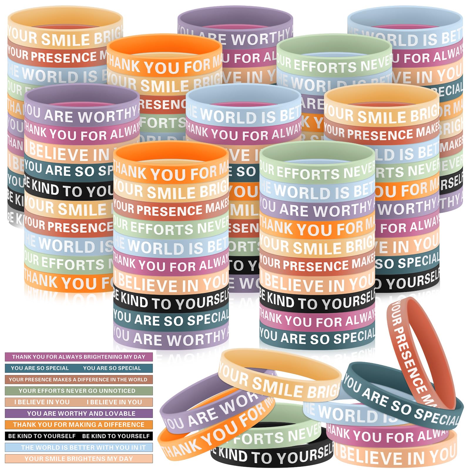 Poen 120 Pcs Motivational Silicone Bracelets Bulk Colored Inspirational Rubber Wristbands Affirmation Bracelets Back To School G